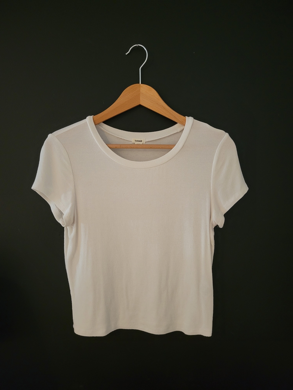 Garage White Ribbed Short Sleeve Tee